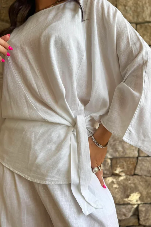 Lindin Linen Blend Kimono Top White